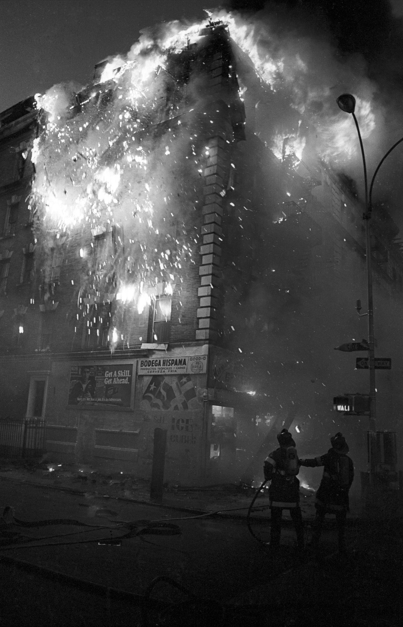 Fire at 800 Fox Street, 1984.  Photo by Ricky Flores