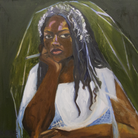 Kirke, Jemima, ShiShi in My Wedding Dress, 2017, Oil on canvas, 21 x 21 inches