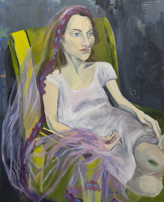 Kirke, Jemima, Woman on a Chair with Veil, 2017, Oil on canvas, 42 x 34 inches